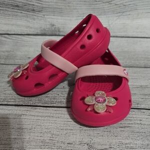 CROCS Pink Kids Sandals with Flower Accent